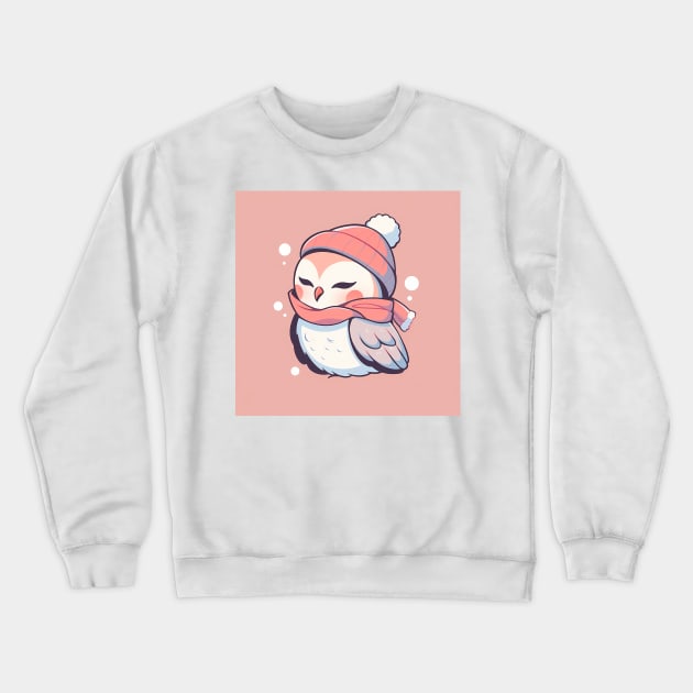 Cute Adroable Kawaii Baby Owl Wearing a Hat and Scarf Crewneck Sweatshirt by designs4days